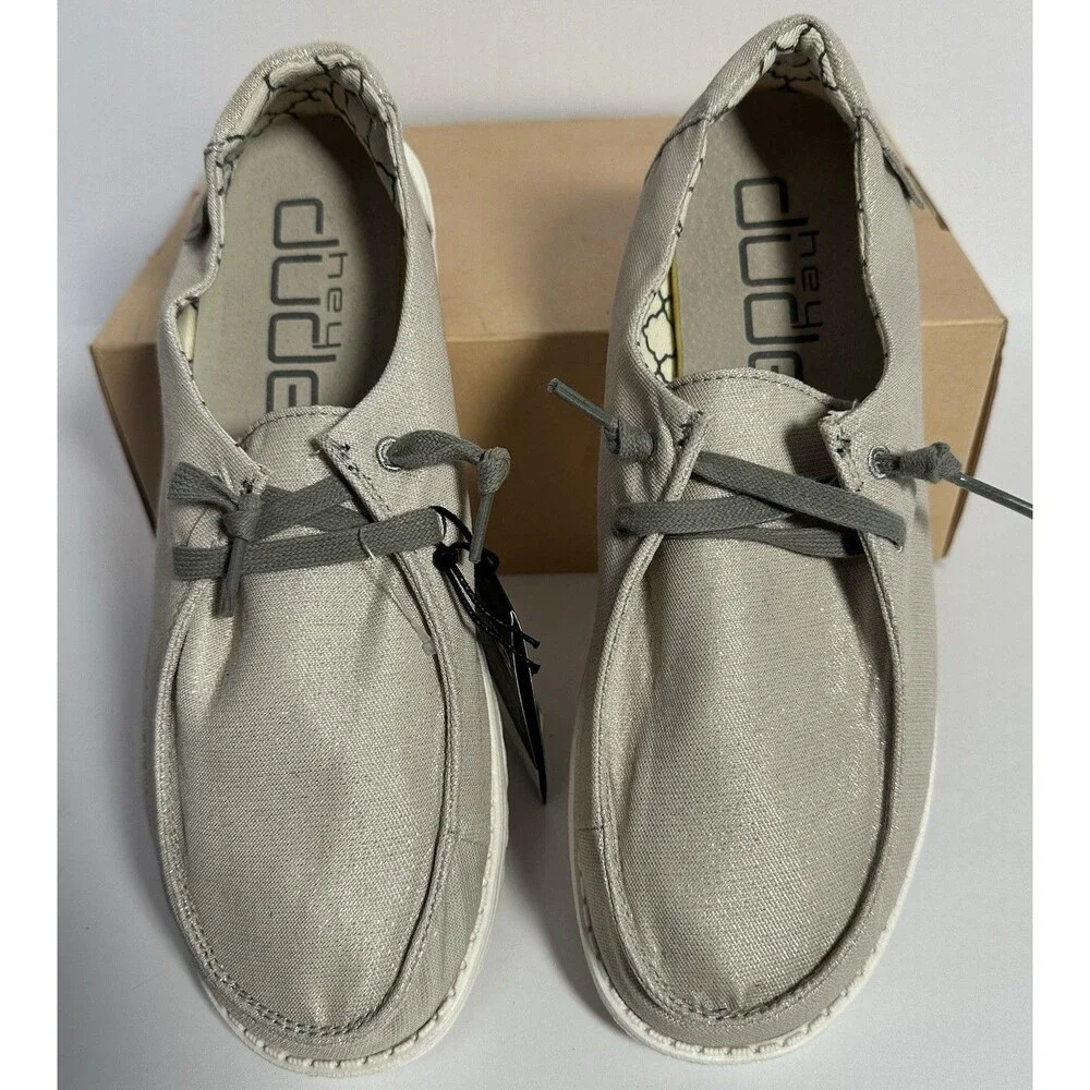 Hey Dude Wendy Sparkle Linen Shoes Women Sz  9 EU 40 Slip On Casual Comfort NWT